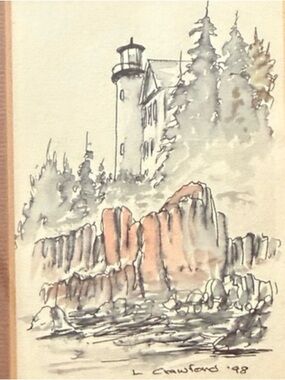 Bass Harbor Maine Lighthouse Watercolor Wall Art in Black - signed by artist